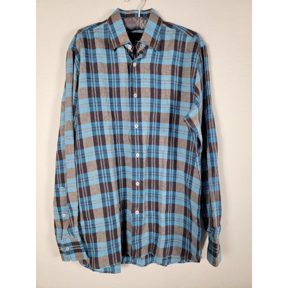 Calder Carmel Button Up Linen Plaid Shirt Medium Blue Limited Edition 1/200 NWOT